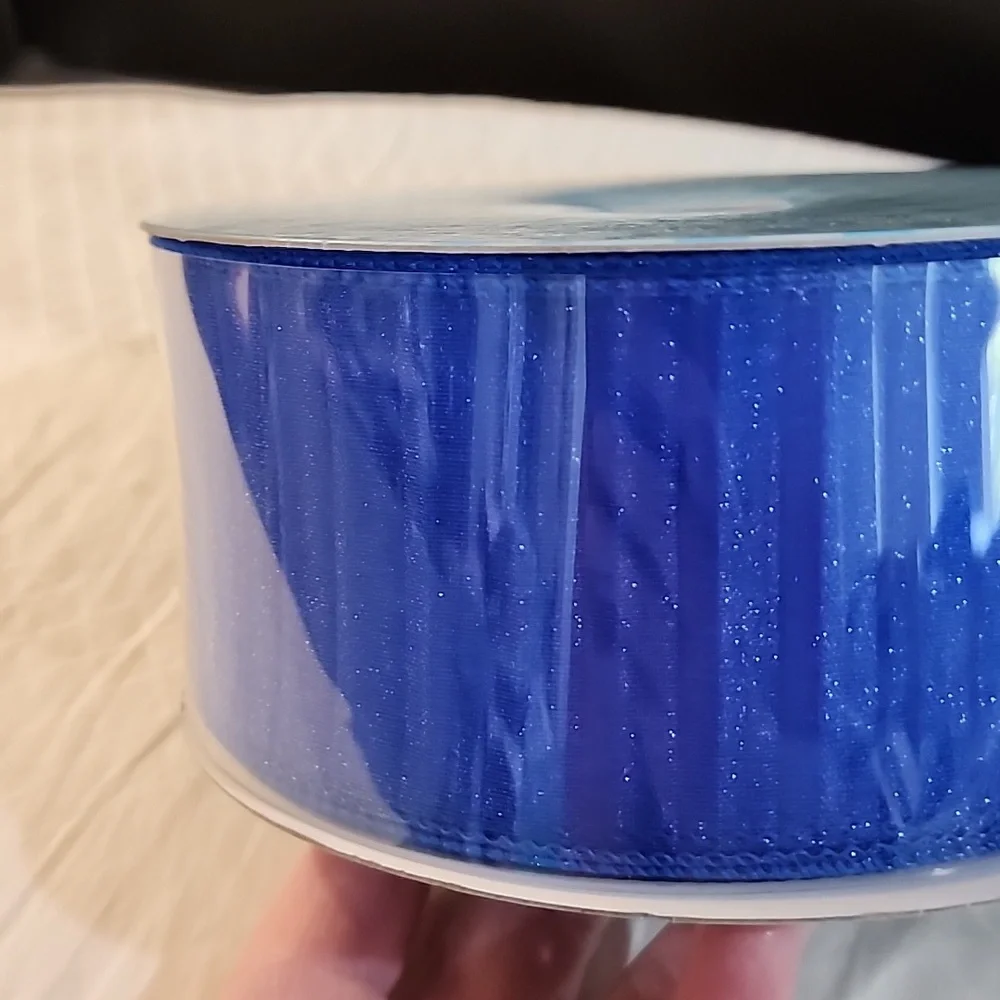 NEW Kirkland Blue Sparkle Wire-edged Ribbon, 2-1/2